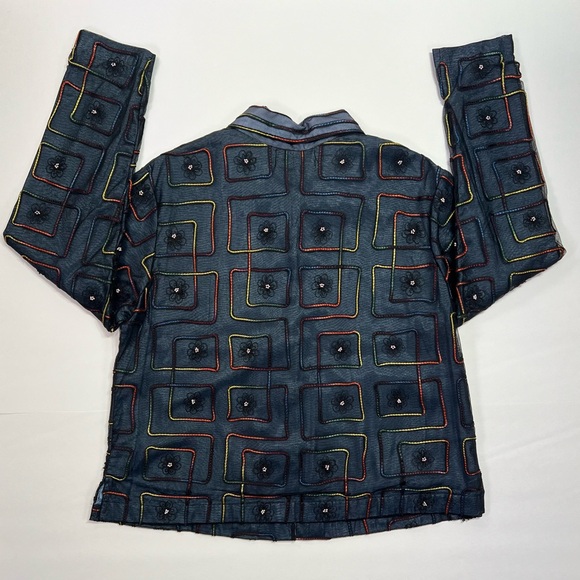 Vintage Alexandria Pierce Embroidered Blazer Jacket - navy/multi-color, L - Picture 2 of 8